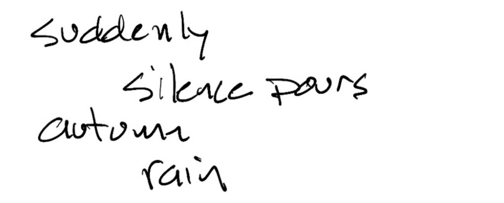 Haiku; suddenly / silence pours / autumn rain