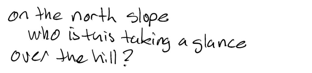 Haiku; on the north slope / who is the taking a glance / over the hill?