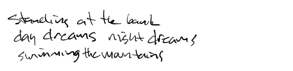Haiku; standing at the bank / day dreams  night dreams / swimming the mountains