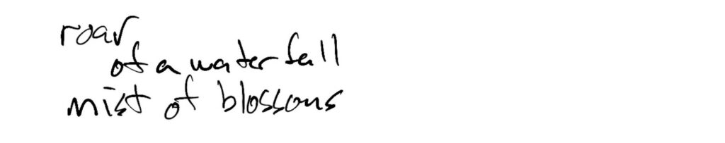 Haiku; roar / of a waterfall / mist of blossoms