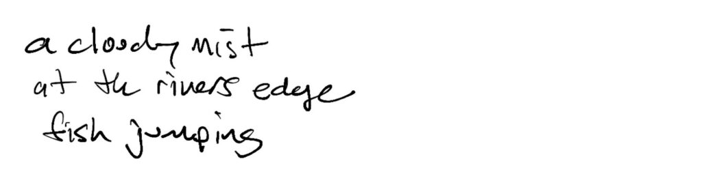 Haiku; a cloudy mist / at the rivers edge / fish jumping