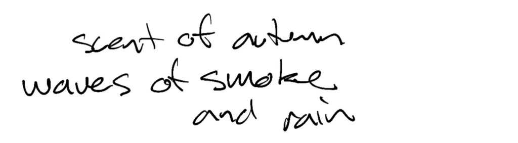 Haiku; scent of autumn / waves of smoke  / and rain