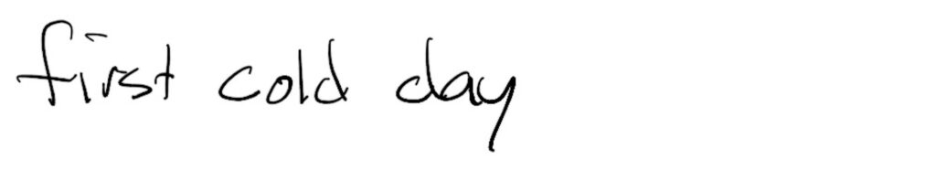 First line of a  Haiku; first cold Day