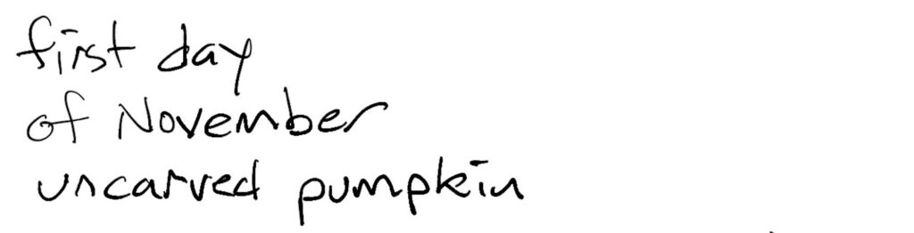 Haiku; first day / of November / uncarved pumpkin