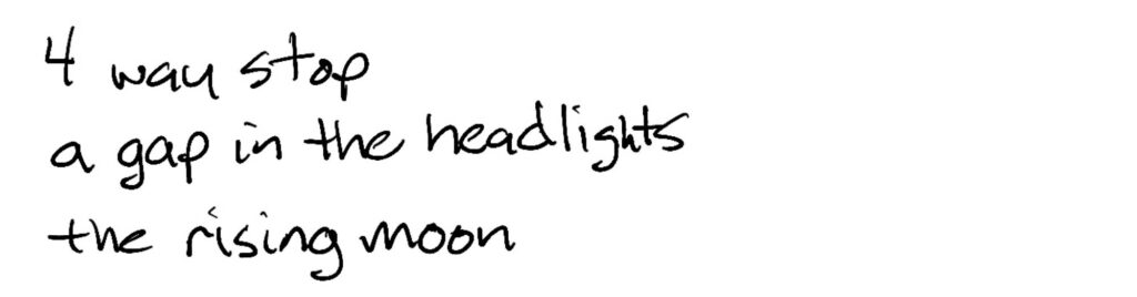 Haiku; 4 way stop / a gap in the headlights / the rising moon