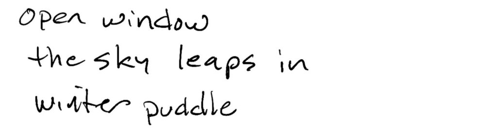haiku; open window / the sky leaps in / winter puddle
