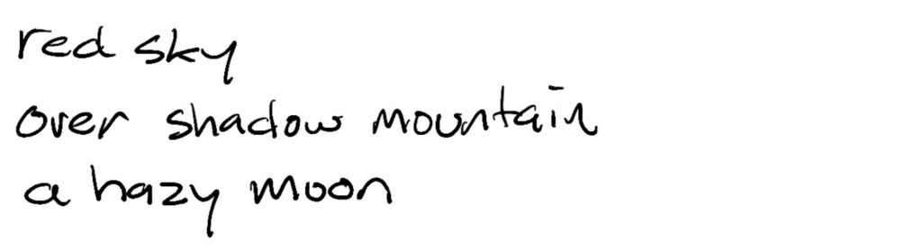 Haiku; red sky/overshadow Mountain/a hazy moon