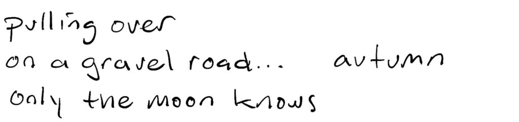 Pulling over/on a gravel road… autumn/only the moon knows
