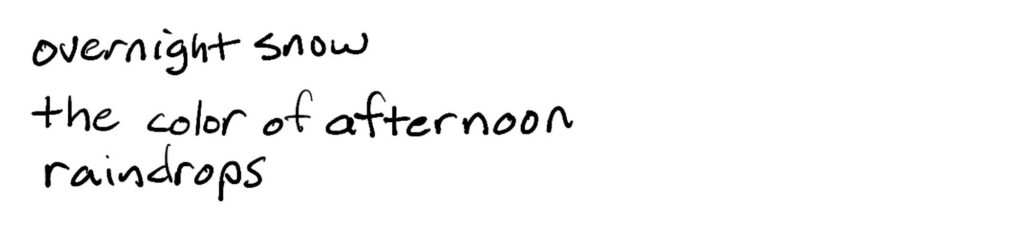 Overnight snow/the color of the afternoon/raindrops