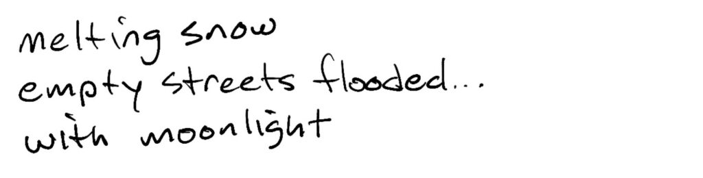 melting snow/empty streets flooded…/with moonlight