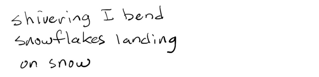shivering, I bend/snowflakes landing/on snow