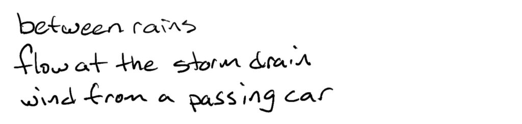 between rains/flow at the storm drain/wind from a passing car