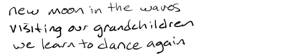 new moon in the waves/visiting our grandchildren/we learn to dance again