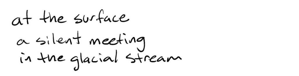 at the surface/silent meeting/in the glacial stream