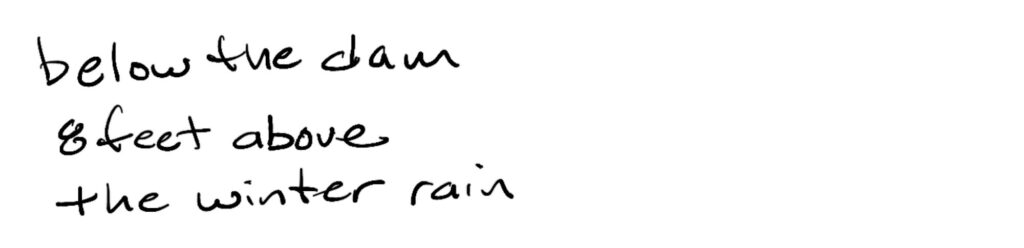 below the dam/8 feet above/the winter rain