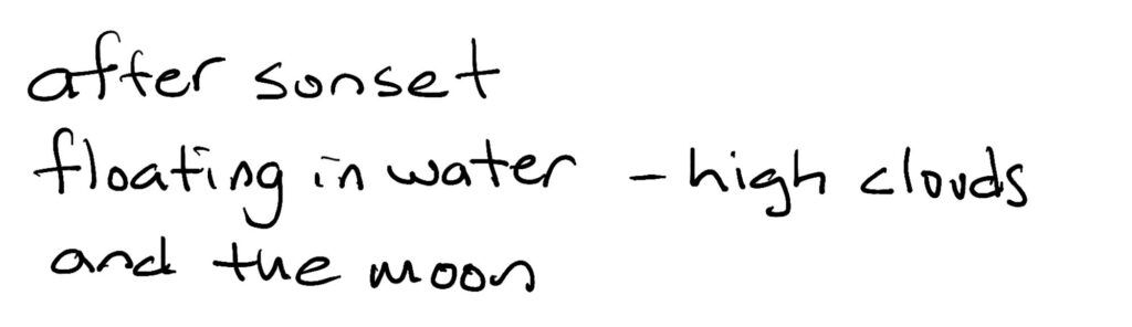 after sunset/floating in the water —high clouds/and the moon