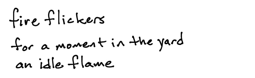 fire flickers/for a moment in yard/an idle flame
