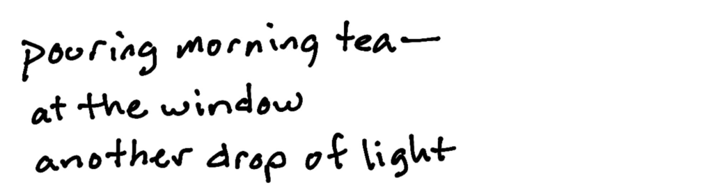 pouring morning tea—/at the window/another drop of light