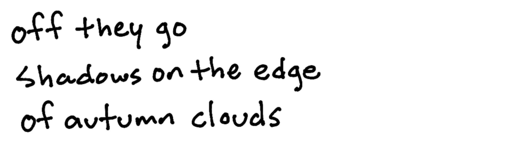 off they go/shadows on the edge/of autumn clouds