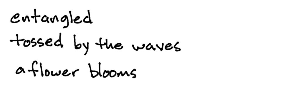 entangled/tossed by the waves/a flower blooms